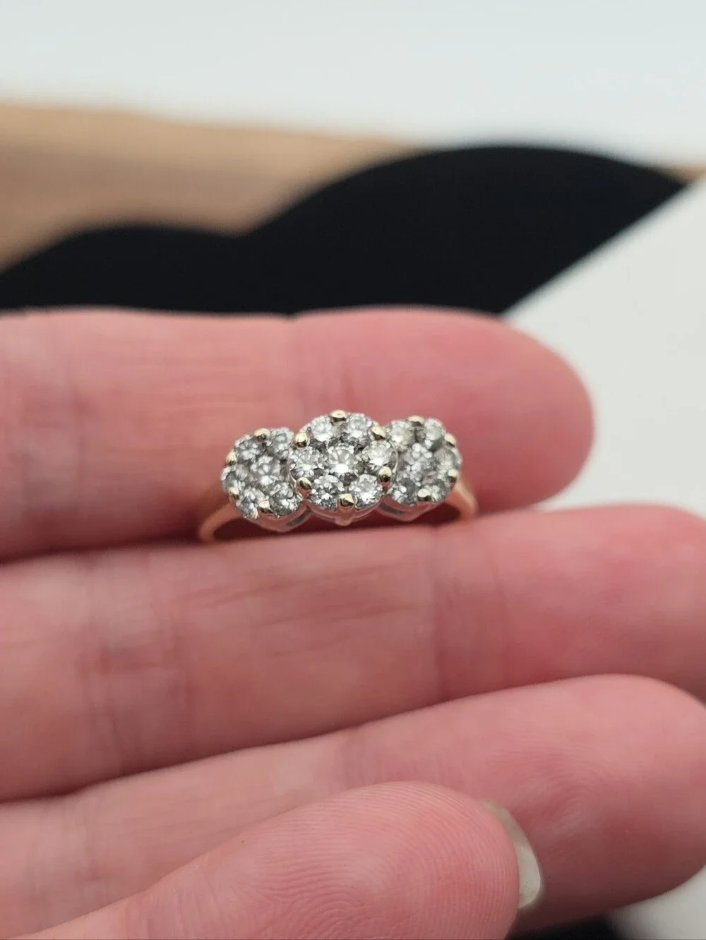 Fine Estate Jewelry Fantasy Diamond Corp 14k Three Stone Cluster Ring 1ctw